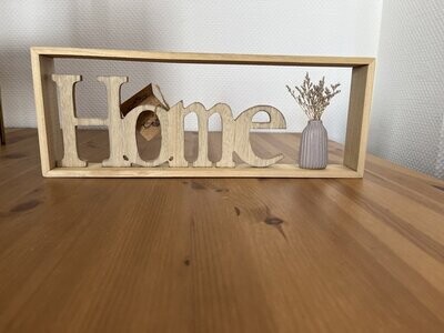 Aufsteller Holzrahmen Schriftzug "Home" mit Vase