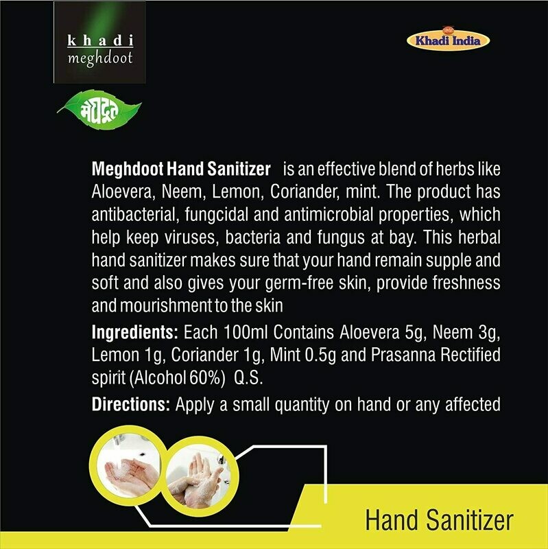 Khadi Meghdoot Hand Sanitizer with 60% Alcohol &amp; Herbs for protection against germs