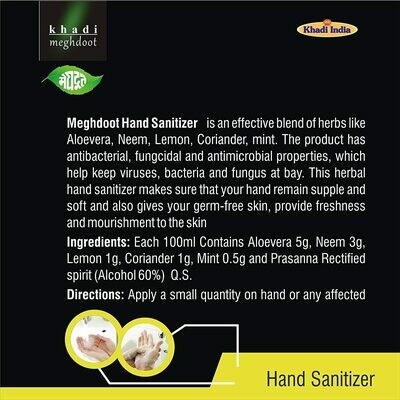 Khadi Meghdoot Hand Sanitizer with 60% Alcohol &amp; Herbs for protection against germs