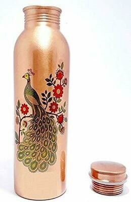 Pure Copper Water Bottle Peacock Prined Design 1liter
