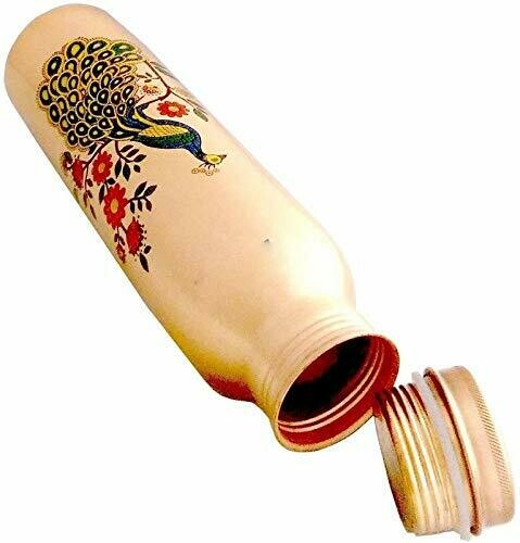 Pure Copper Water Bottle Peacock Prined Design 1liter