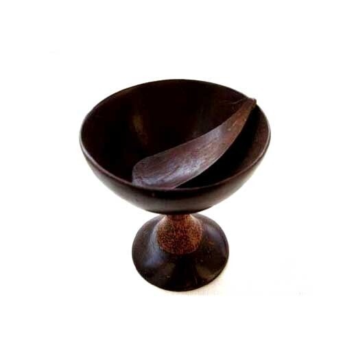 Coconut Shell Hand Made Ice Cream Bowl Wooden Handle With Spoon Eco - Friendly
