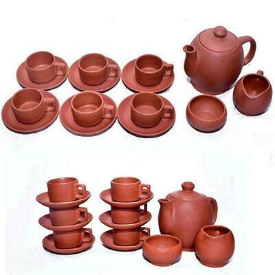 Mitti Cool Clay Tea Cup Set 6 cup plate, 1 kettle and 2 little kettle type pot