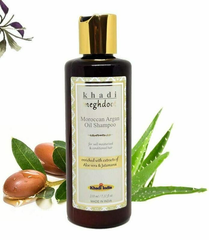Khadi Meghdoot Moroccan Argan Oil Shampoo 210ml for well Moisturised &amp; Conditioned Hair