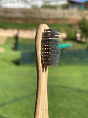 Ecofriendly Bamboo Wood Tooth Brush - Charcoal Infused Bristles - Plain Double Curve - Vayu