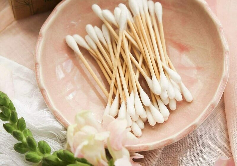 Eco-friendly Bamboo Wood and Cotton Swab Ear Buds Cleaner (Zero Plastic)