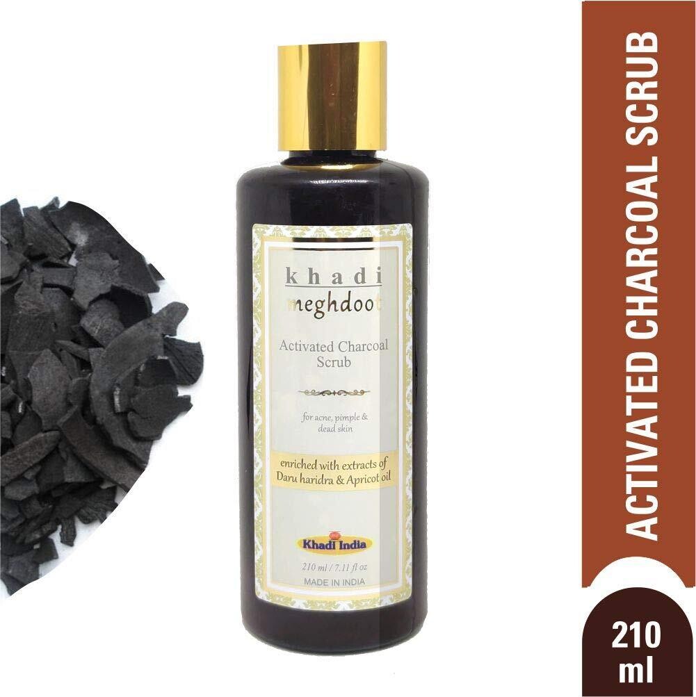 Khadi Meghdoot Activated Charcoal Scrub 210ml for Acne, Pimples & Dead Skin