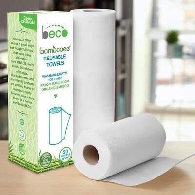 Beco Reusable Bamboo Cloth Kitchen Towel Roll for Cleaning - 20 Sheets - Replaces 6 Months of Paper Rolls | Natural, Organic, Eco-friendly and Biodegradable.