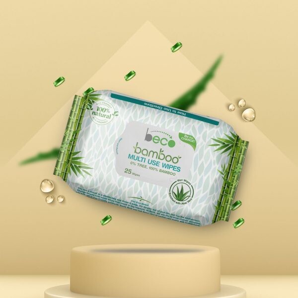 Beco Bamboo Adult  &amp; Hypoallergenic for Sensitive Newborn Baby Skin| Wet Wipes Enriched with Aloe Vera| Eco Friendly and Natural Disinfectant Wet Tissues for Multipurpose Use| 25 Wipes - Pack of 1|