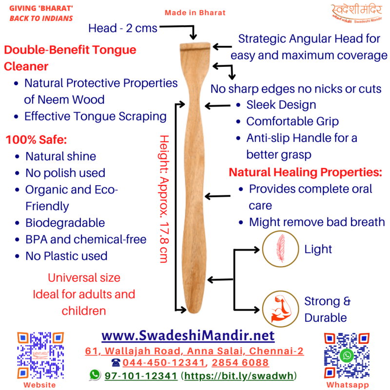 ​SWADESHI MANDIR&#39;S NEEM TONGUE SCRAPER &amp; CLEANER
(Made with Neem Wood) (Plastic-Free) (Eco-Friendly)