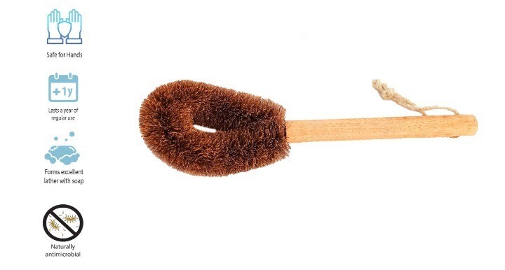 POT PAN WASHING BRUSH
(Made with Coconut Coir &amp; Wood) (Plastic-Free) (Eco-Friendly)