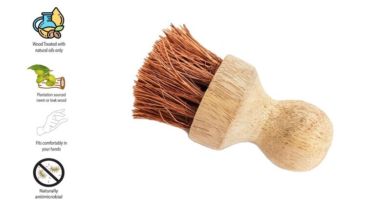 OIL SPREADING BRUSH FOR TAVAS &amp; PANS
(Made with Coconut Coir &amp; Wood) (Plastic-Free) (Eco-Friendly)