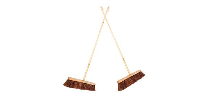 BRUSH BROOM FOR OUTDOOR - WITH HANDLE - 18 INCH
(Made with Coconut Coir &amp; Wood) (Plastic-Free) (Eco-Friendly)