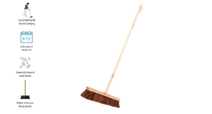 BRUSH BROOM FOR OUTDOOR - WITH HANDLE - 18 INCH
(Made with Coconut Coir &amp; Wood) (Plastic-Free) (Eco-Friendly)