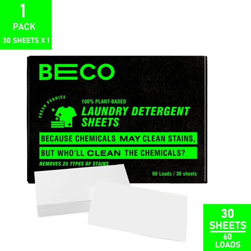 Beco Eco-Friendly Laundry Detergent Sheets | Plant Based, Chemical Free | 60 Loads with just 30 Sheets | Suitable for Machine and Hand Wash | Easy to Use Like Normal Detergent