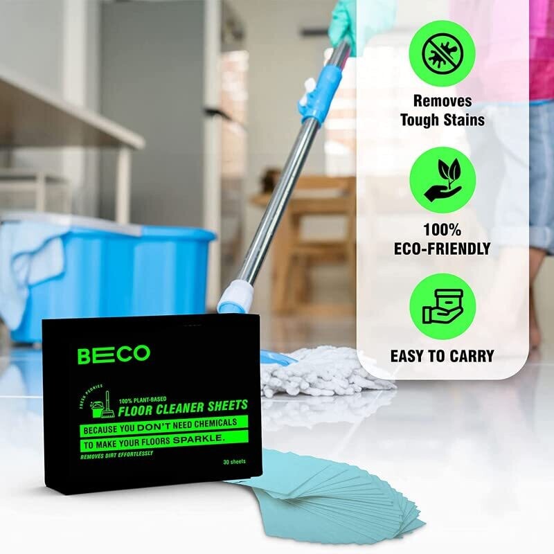 Beco Eco-Friendly Floor Cleaner Sheets | 30 Sheets | Dissolves Easily in Water | Natural Ingredients | Chlorine-Free | Easy to Use | Pet-Friendly