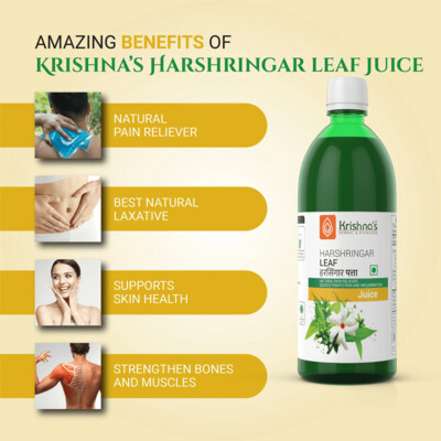 Krishna&#39;s Herbal &amp; Ayurveda Parijat Harshringar Leaf Juice | Effective, Natural Pain Reliever | Helps Relieve Joint Pain, Arthritis, and Sciatica | Fights Inflammations | Strengthens muscles and bones