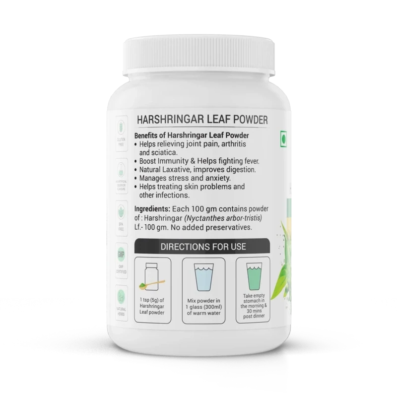 Krishna's Herbal &amp; Ayurveda Parijat Harshringar Leaf Powder 100g | Helps Relieve Joint Pain, Arthritis, and Sciatica Effectively &amp; Naturally | Fights Inflammations | Strengthens muscles and bones