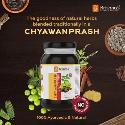 Krishna's Chyawanprash - Made using fresh amla, A2 Desi Cow Ghee, packed in Glass Bottles | Ayurvedic Immunity Booster | Support For All Age Groups | Preservative Free