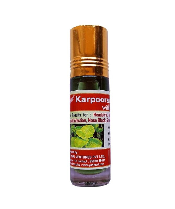 Karpooravalli Thailam Roll-On - 3ml &amp; 8ml - Natural Relief for Headaches &amp; Congestion etc