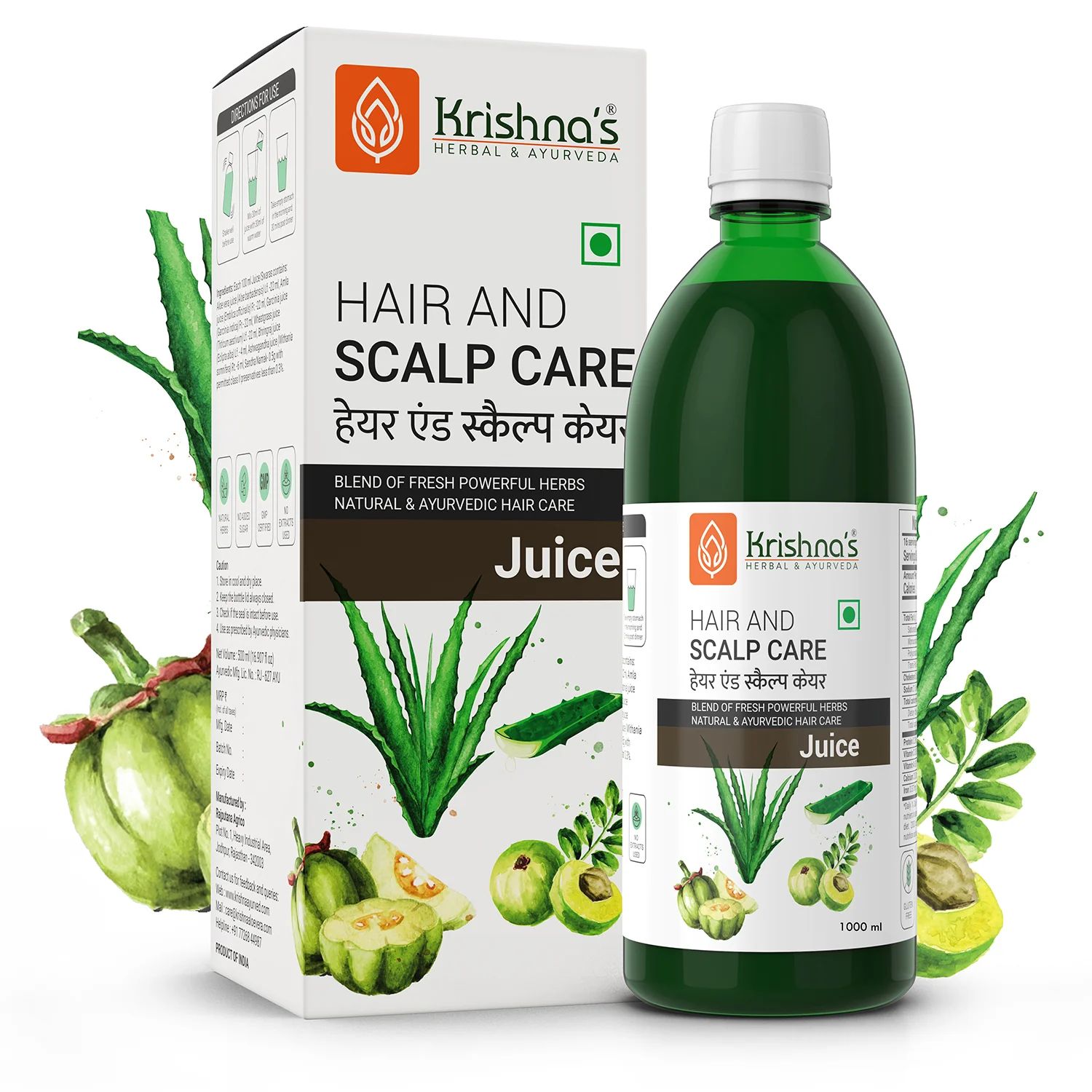 KRISHNA&#39;S HAIR AND SCALP CARE JUICE
Blend of Powerful herbs | Natural ayurvedic hair care 1000ml