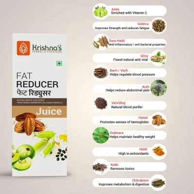 Krishna&#39;s Herbal &amp; Ayurveda Fat Reducer Juice - 12 powerful herbs for Weight Management | Amla, Harad, Daru Haridra, Sunn Hemp |Aids Metabolism and Digestion