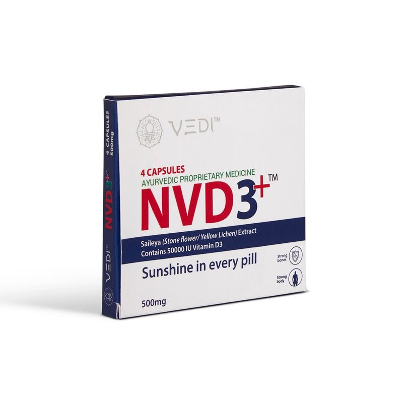 Vedi Herbals NVD3+ Capsules | 50000 IU Vitamin D3 - Natural, Vegan &amp; Vegetarian (4 Capsules | 1 month kit)