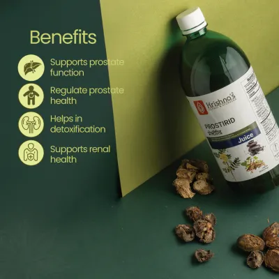 Krishna's Prostirid Juice - 1000ml bottle for Ayurvedic prostate and kidney health with Features