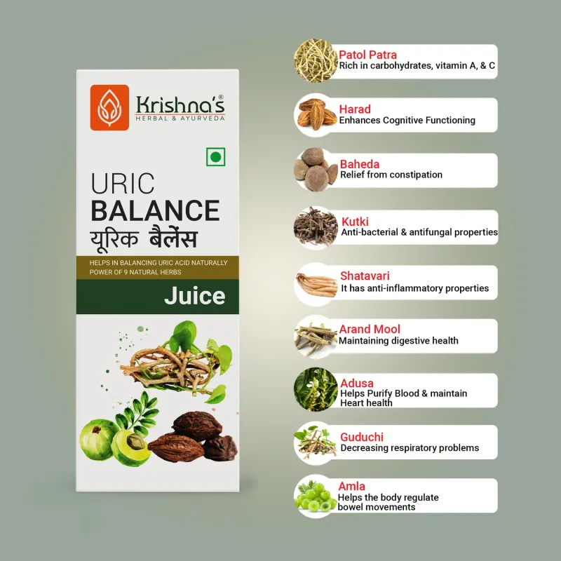 Key Ingredients of Krishna's Uric Balance Juice - for Ayurvedic control of uric acid and joint comfort