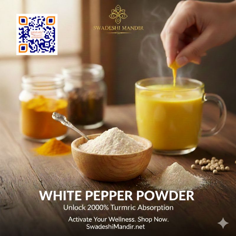 Swadeshi Mandir White Pepper powder, high in Piperine, essential for Curcumin absorption