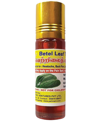 Betel Leaf (vetrilai) Thailam Strong Roll-On 8ml - Natural Relief for Headaches &amp; Congestion etc