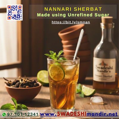 Nannari Sherbat – Pure Nannari Root Syrup Made with unrefined Bhurra Sugar 500ml | Ayurvedic Cooling Sharbat for Summer