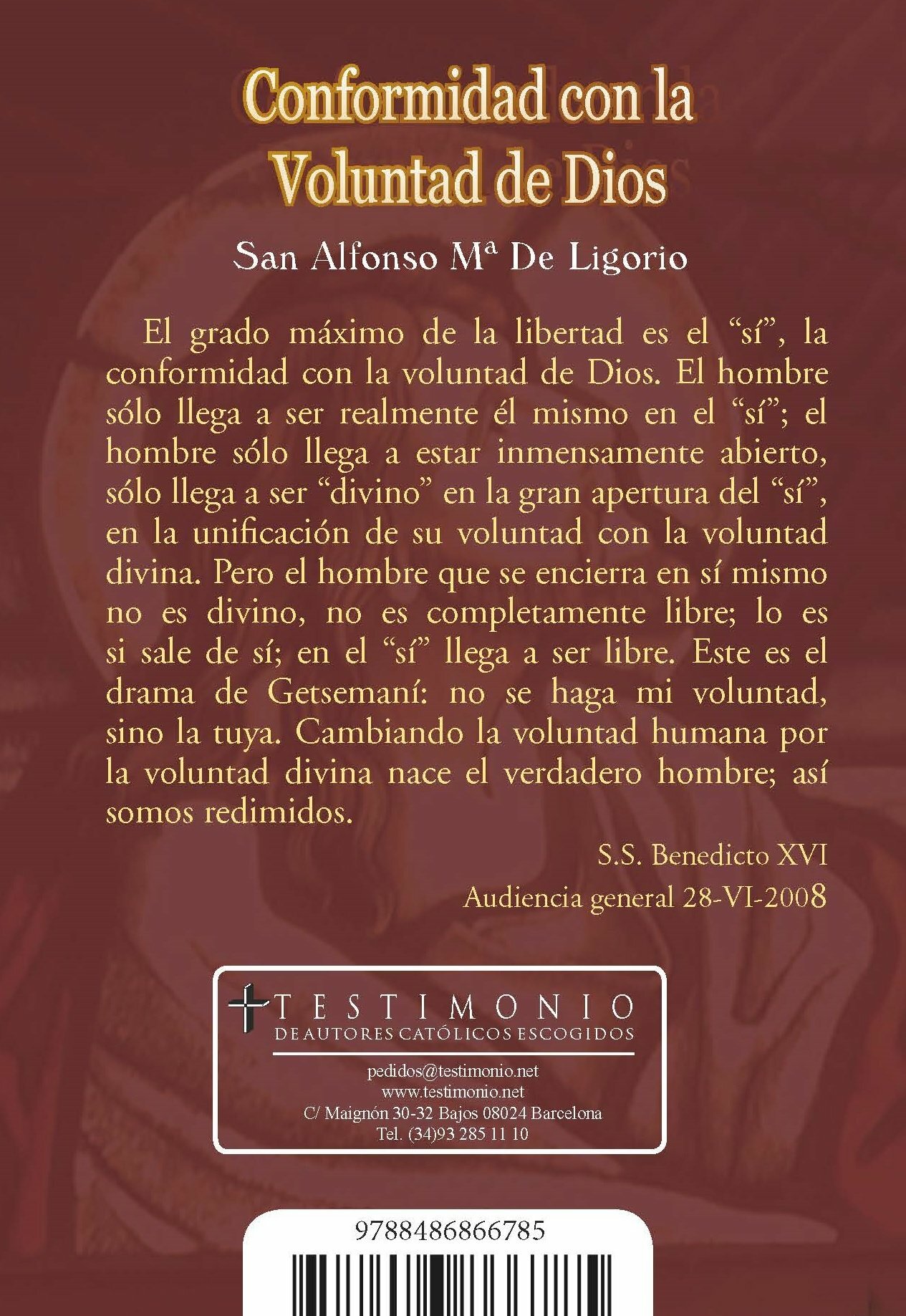 Conformidad con la voluntad de Dios (San Alfonso Ma. de Ligorio) Tapa Dura