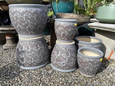 Grey Pots With Brown Floral Detail