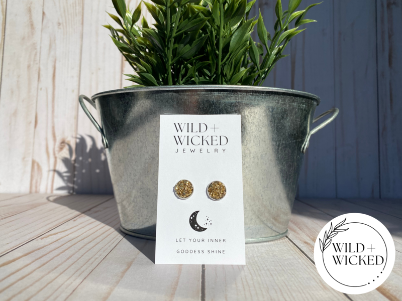 Gold Druzy Stud Earrings - 10mm
