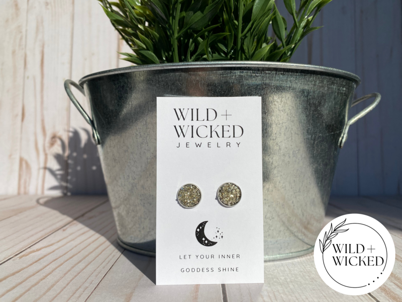 Silver Druzy Stud Earrings - 10mm