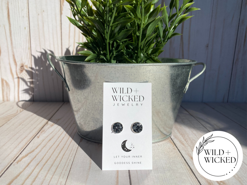 Gun Metal Druzy Stud Earrings - 10mm