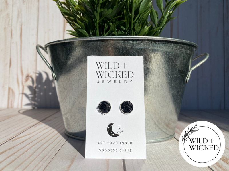 Black Druzy Stud Earrings - 10mm