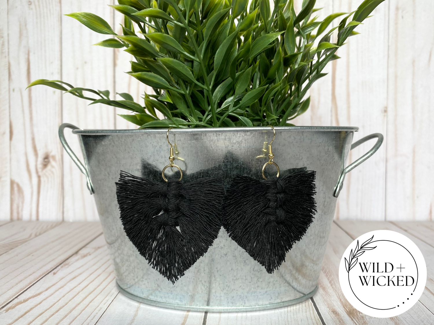 Boho Macrame Earrings MINI - "Charcoal” Boho Macrame Earrings MINI - "Charcoal”