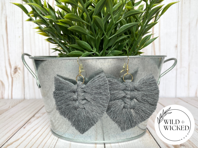 Boho Macrame Earrings MINI - "Smokey”