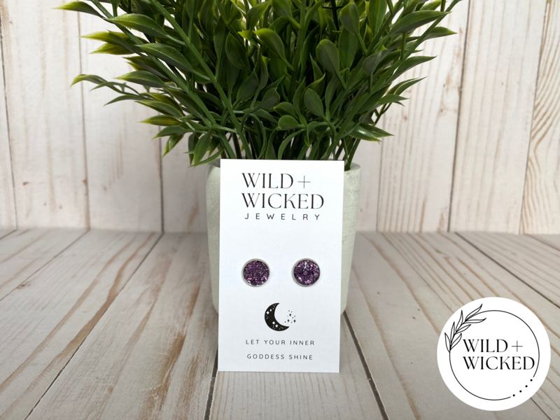 Purple Druzy Stud Earrings - 10mm