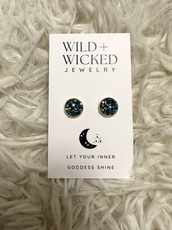 Teal Druzy Stud Earrings - 10mm