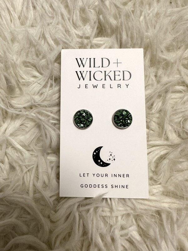 Green Druzy Stud Earrings - 10mm