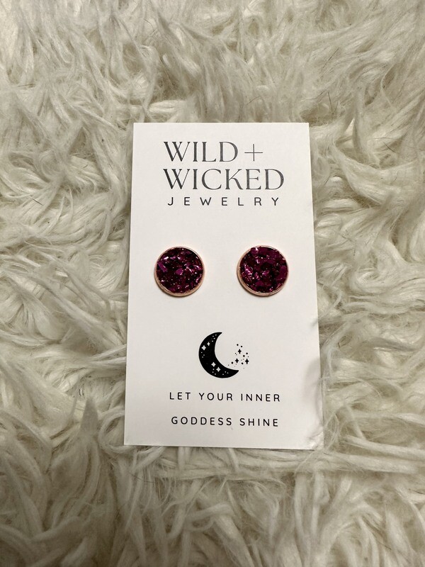 Fuschia Druzy Stud Earrings - 12mm