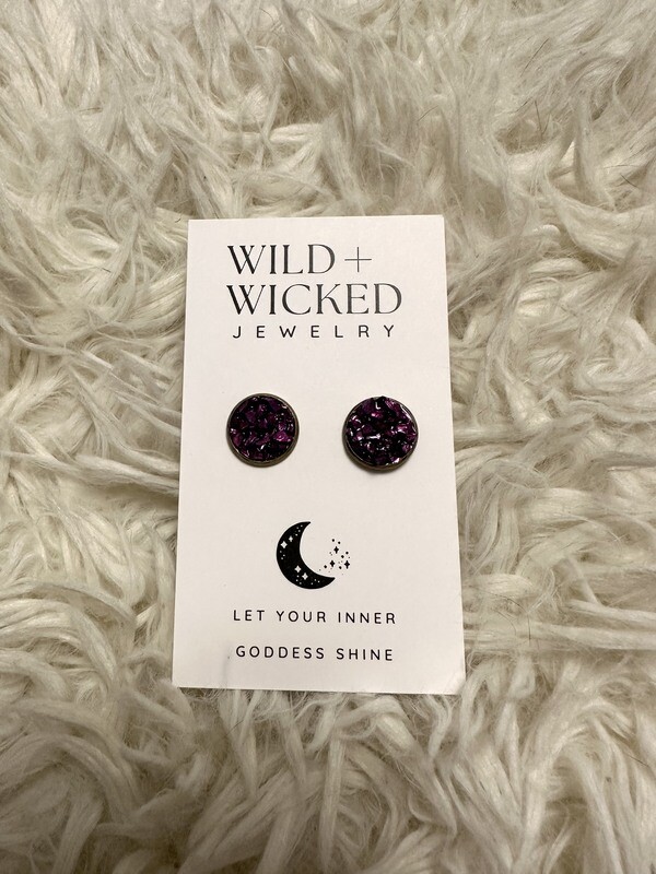 Violet Druzy Stud Earrings - 12mm