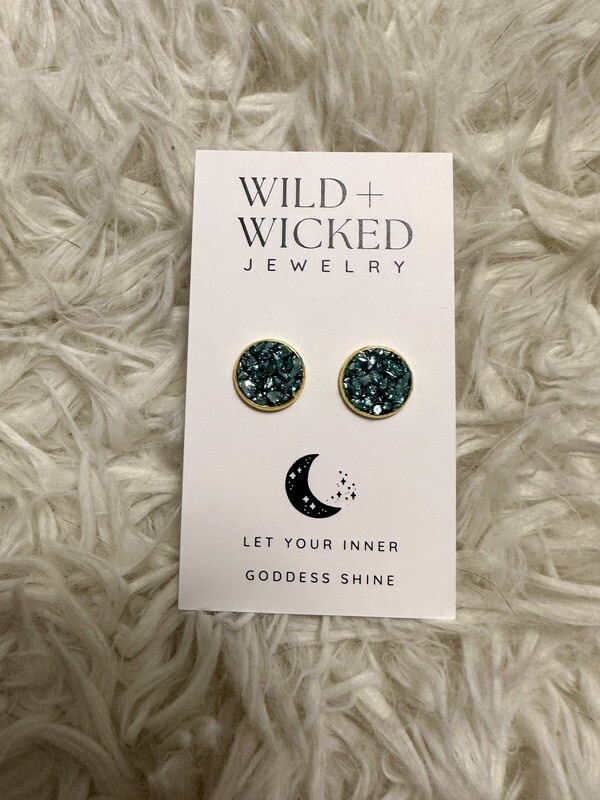 Teal Druzy Stud Earrings - 12mm