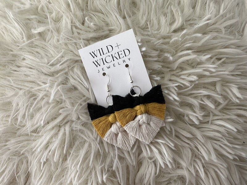 Boho Macrame Earrings MINI - "Bumblebee"