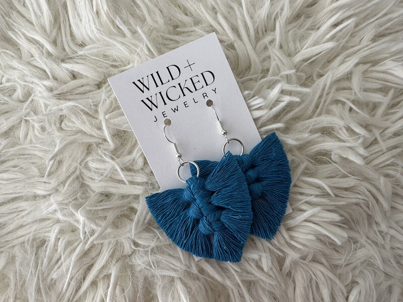 Boho Macrame Earrings MINI - "Sky Blue"