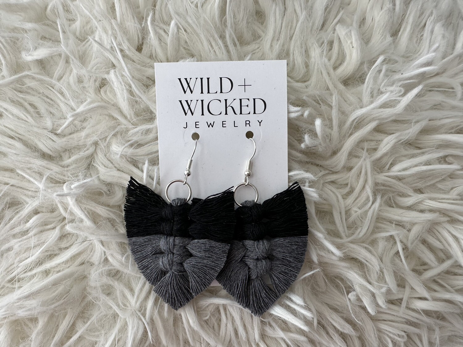 Boho Macrame Earrings SMALL - "Grey Scale"