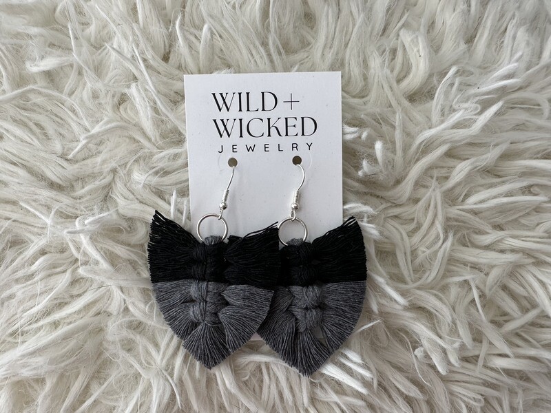 Boho Macrame Earrings SMALL - "Grey Scale"